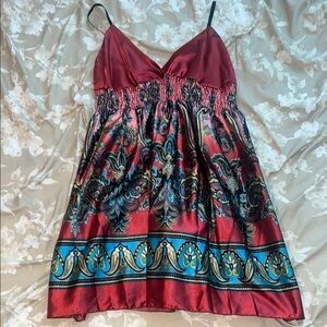 Neelam Red and Blue Patterned Mini Dress Size OS